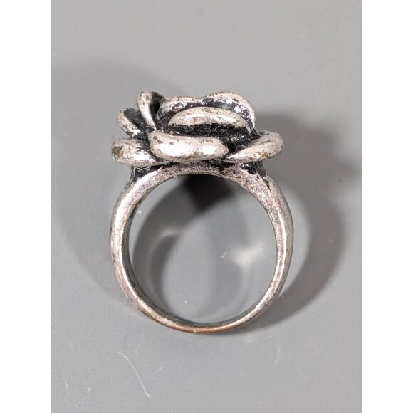 Antiqued Silver Tone Rose Flower Ring Size 7 - Picture 3 of 6